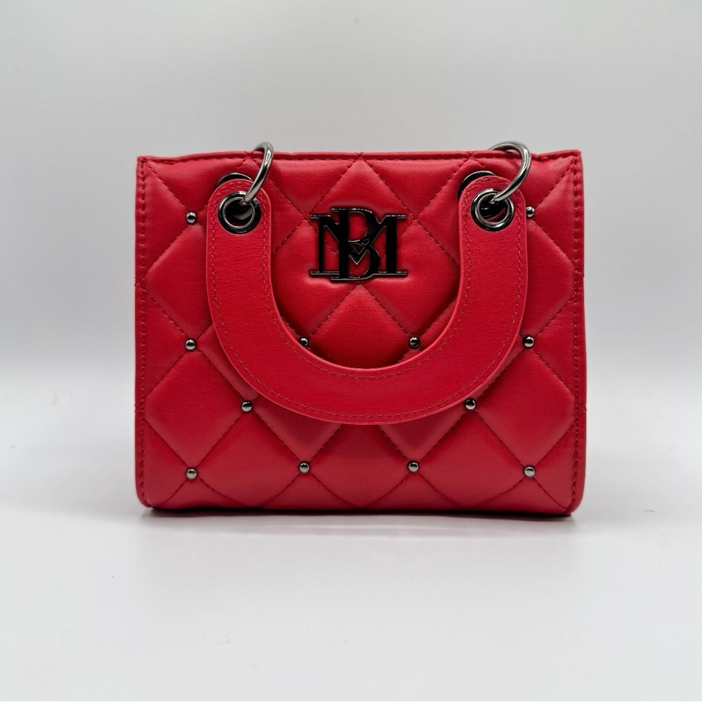 Quilted Badgley Mischka Small Quilted Hand Tote w/Studs (BM-4153 Red)